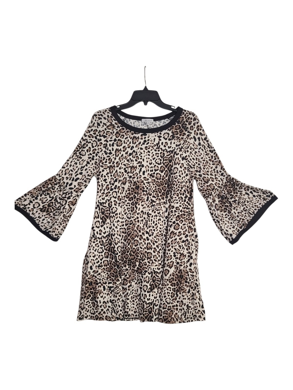White Birch Leopard Print Bell Sleeve Shift Dress Medium Pockets Made in USA